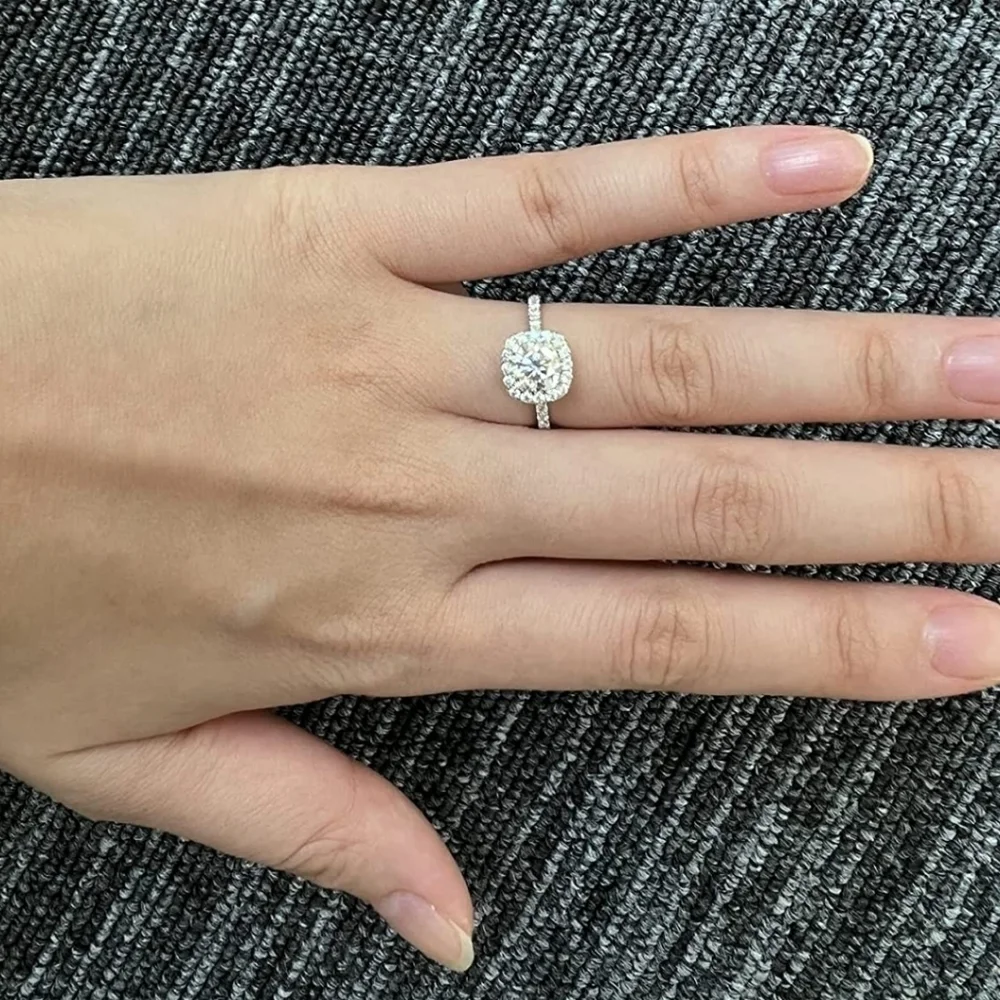 CERTIFIED 18k White Gold 1.64cttw Diamond Cushion Ring Engagement Moissanite 925